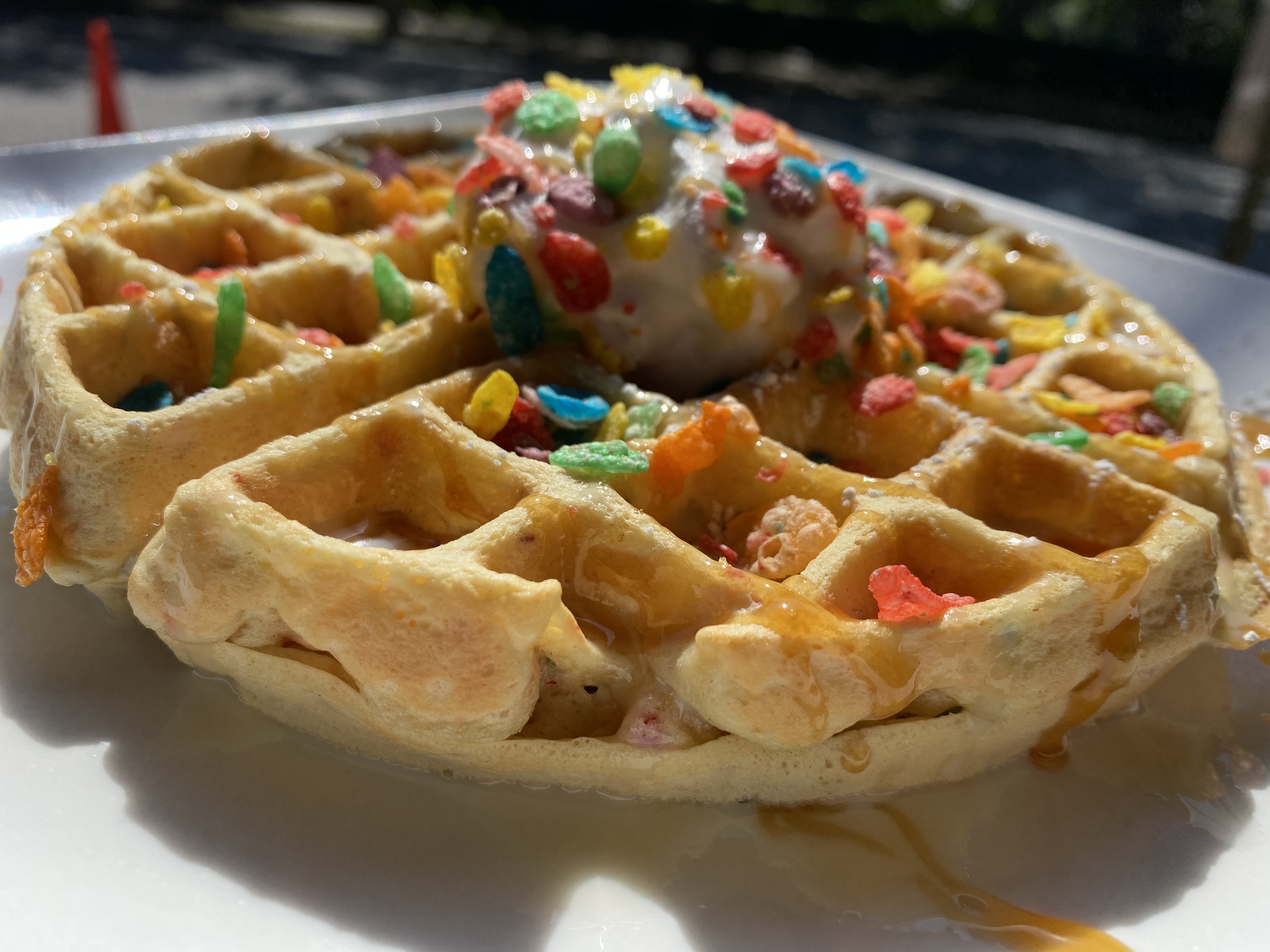 Only available during Brunch - we bring back some childhood favorites and combine them with our Nooktastic Waffles! This week we're serving up our AMAZING Fruity Pebbles Waffle!